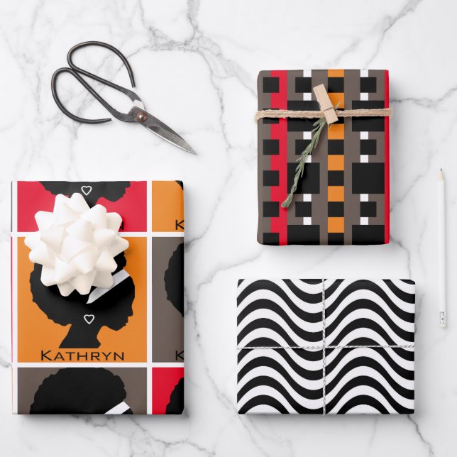 Feuille De Papier Cadeau Silhouette féminine personnalisée (Recto)