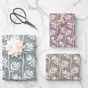 Feuille De Papier Cadeau Silhouette Florale Rythme Fleurissant - multicolor