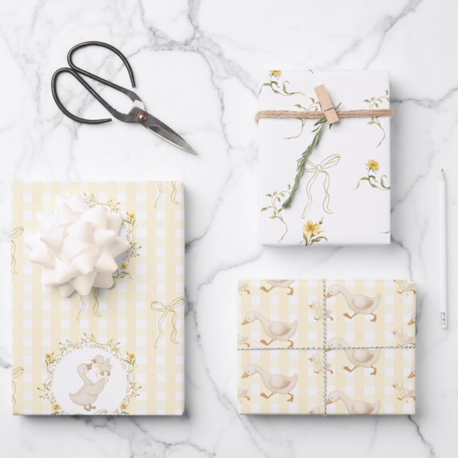 Feuille De Papier Cadeau Silly Goose Yellow Gingham wildflower Baby Shower (Recto)