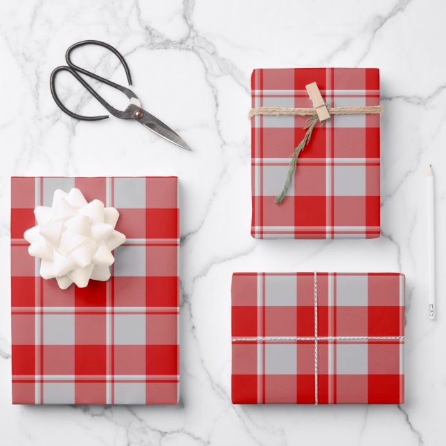 Feuille De Papier Cadeau Silver and Guardsman Red Plaid (Recto)
