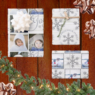 Feuille De Papier Cadeau Silver Snowflake Noël Vacances Vos photos