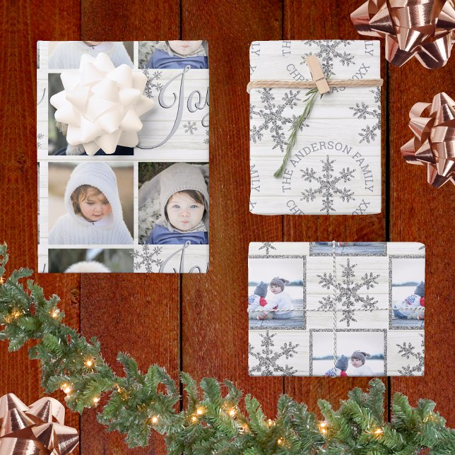 Feuille De Papier Cadeau Silver Snowflake Noël Vacances Vos photos (Créateur téléchargé)