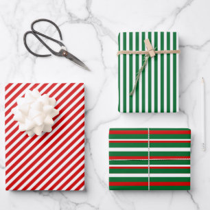 Feuille De Papier Cadeau Simple Chic Motif Rayures Blanches Sur Fond Rouge