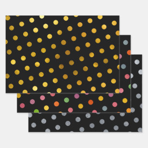 Feuille De Papier Cadeau Simple mignonne fille Noir Pois multicolores