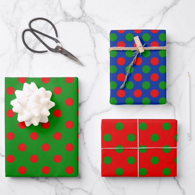 Feuille De Papier Cadeau Simple Motif de points Polka Red Green (Recto)
