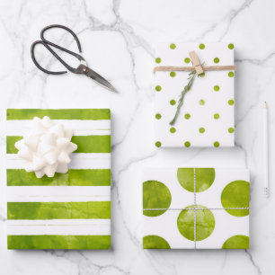 Feuille De Papier Cadeau Simple Noël Vert Bande d'eau Moderne