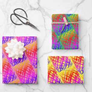 Feuille De Papier Cadeau Simple Scribble Arrière - plans roses, verts, ja