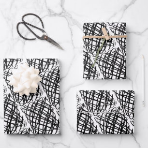 Feuille De Papier Cadeau Simple Scribble   Noir   Half Drop  
