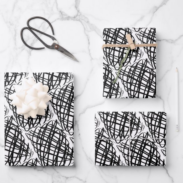 Feuille De Papier Cadeau Simple Scribble | Noir | Half Drop | (Recto)