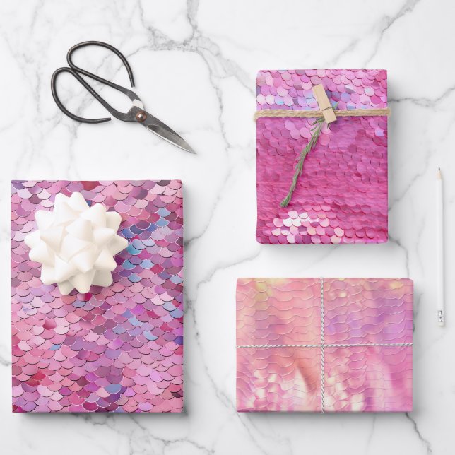 Feuille De Papier Cadeau Sirène bleu violet rose (Recto)