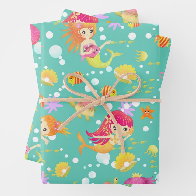 Feuille De Papier Cadeau Sirènes sarcelle (En situation)