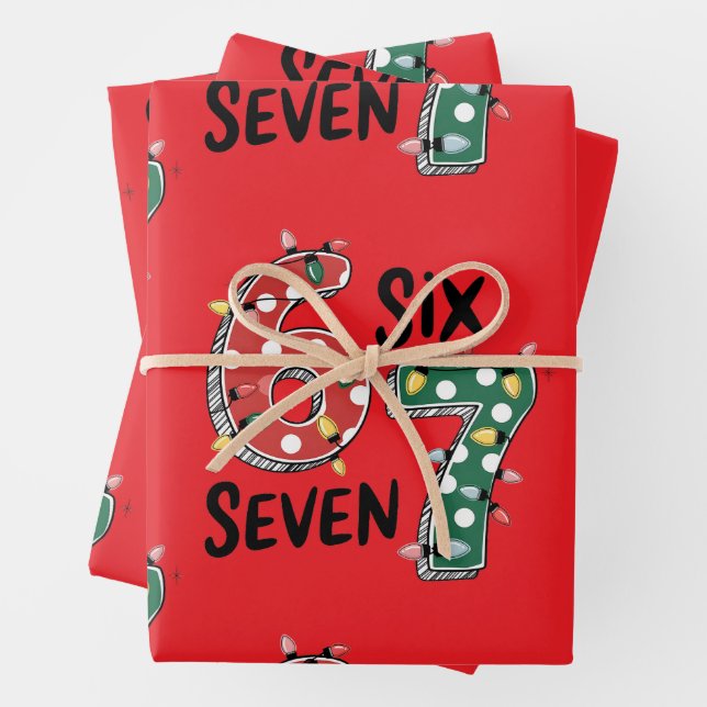 Feuille De Papier Cadeau Six Seven 67 6 7 Christmas Meme Funny Xmas  red (En situation)