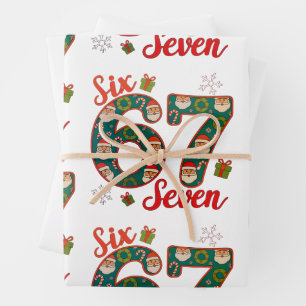 Feuille De Papier Cadeau Six Seven 67 6 7 Mème de Noël Chapeau de Père Noël