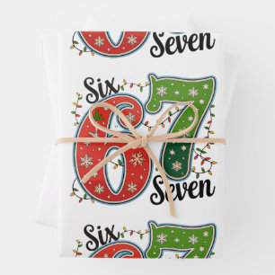 Feuille De Papier Cadeau Six Seven 67 6 7 Noël Meme Drôle Xmas Lumières