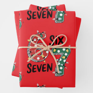Feuille De Papier Cadeau Six Seven 67 6 7 Noël Mème Drôle Xmas rouge