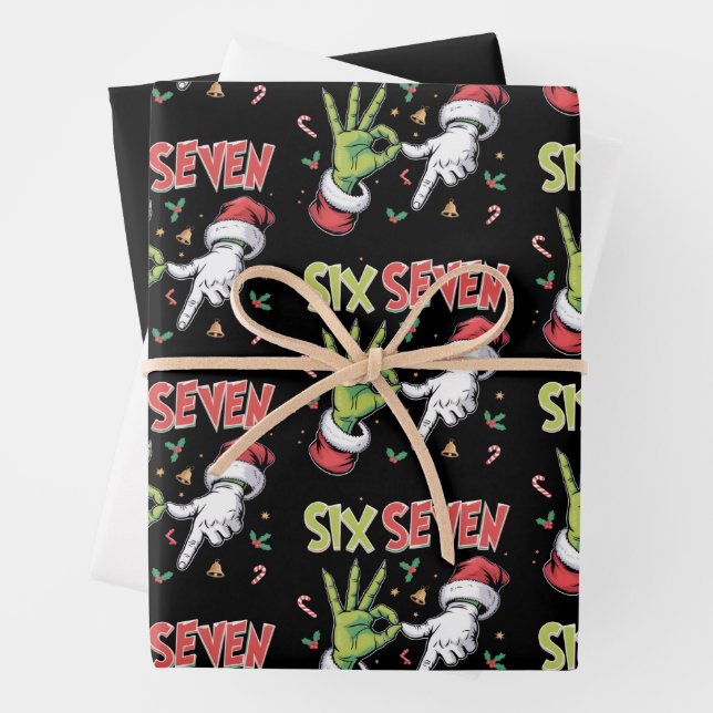 Feuille De Papier Cadeau Skeleton 6 7 Christmas Six Seven Meme Xmas (En situation)
