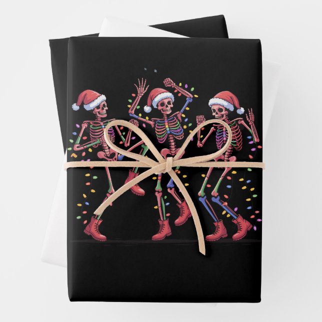 Feuille De Papier Cadeau Skeleton Christmas Dancing Skeleton Lights Joyeux (En situation)