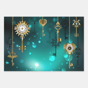 Feuille De Papier Cadeau Skeleton Keys on Green Background