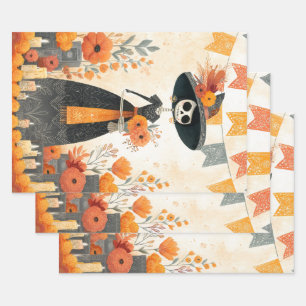 Feuille De Papier Cadeau Skeleton Lady La Catrina Jour des Morts