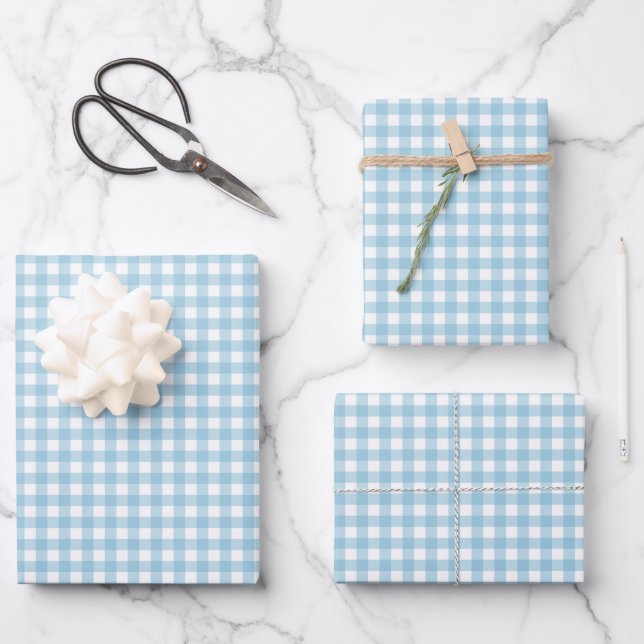 Feuille De Papier Cadeau Sky Blue Simple Plaid (Recto)