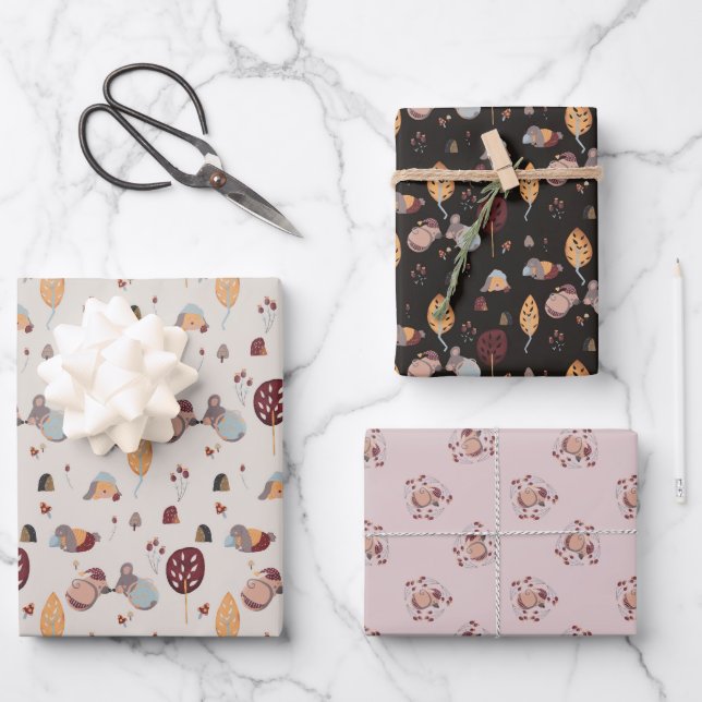 Feuille De Papier Cadeau Sleepy Animaux domestiques mignons (Recto)