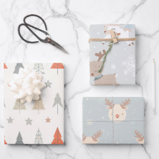 Feuille De Papier Cadeau Sleigh Reindeer Pine Trees Pattern wrapping sheet