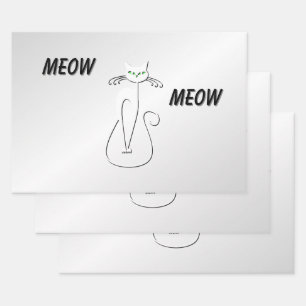 Feuille De Papier Cadeau Slinky Black Cat Meow Meow Green Eyes sur argent