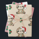 Feuille De Papier Cadeau Sloth Christmas Winter Animaux Fêtes<br><div class="desc">Le Sloth à Noël avec des lumières de fées. Animaux amusants avec des cadeaux et de la neige pour les vacances. Un doux salut de Noël. Les fentes sont des animaux mignons et parfaits pour Noël.</div>