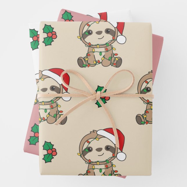 Feuille De Papier Cadeau Sloth Christmas Winter Animaux Fêtes (En situation)