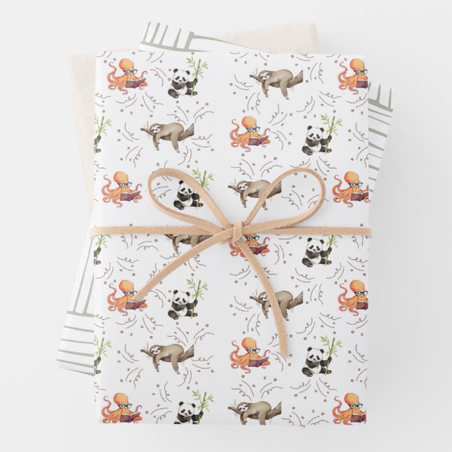 Feuille De Papier Cadeau Sloth Octopus Panda Party (En situation)