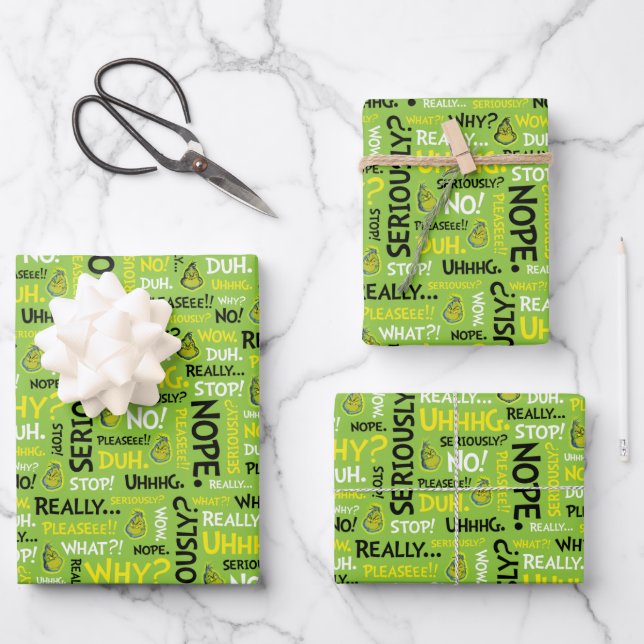 Feuille De Papier Cadeau Snarky Grinch | Grinch Snarky Phrase Pattern (Recto)