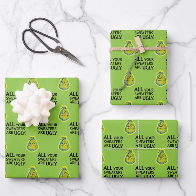Feuille De Papier Cadeau Snarky Grinch | Tous Vos Chauffeurs Sont Vilains (Recto)