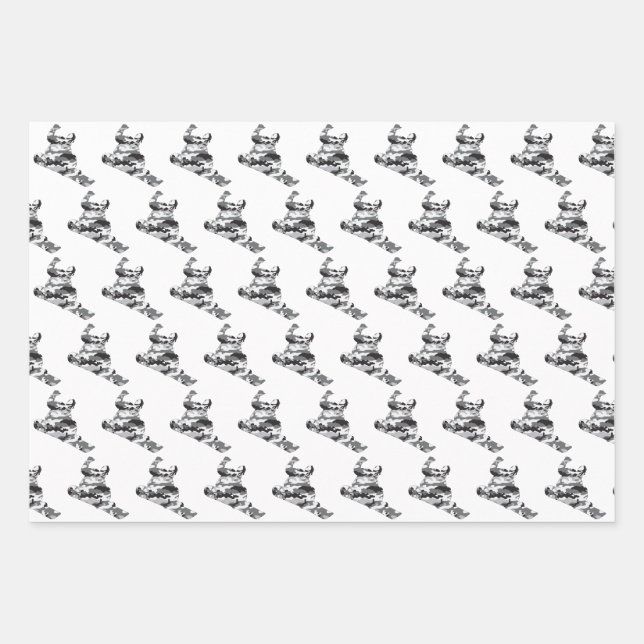 Feuille De Papier Cadeau Snowboardeur en Camouflage Grey (Devant)
