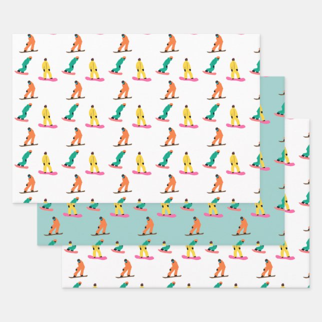 Feuille De Papier Cadeau Snowboardeur Motif vacances Noël (Lot)
