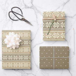 Feuille De Papier Cadeau Snowflake Brown Nordic Faux Knit Sweater Motif