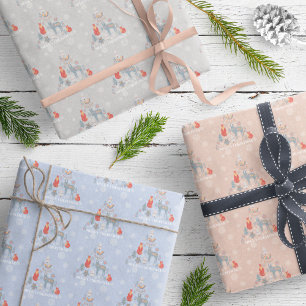 Feuille De Papier Cadeau Snowflake fleuri de l'arbre de rennes d'animaux sc