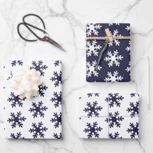 Feuille De Papier Cadeau Snowflake Motif Marine Bleu Blanc Vacances