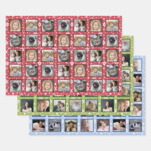 Feuille De Papier Cadeau Snowflakes 15 Custom Family Photo Collage 3 Couleu