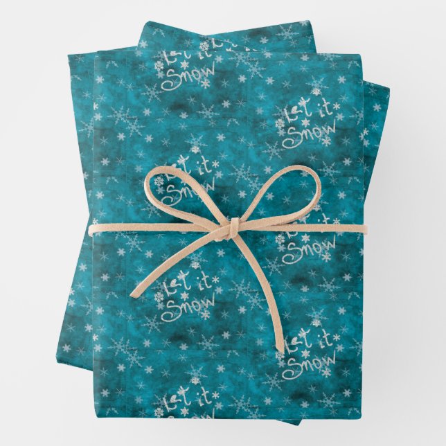 Feuille De Papier Cadeau Snowflakes Bleu D'Hiver Mystique Laisser Neige (En situation)