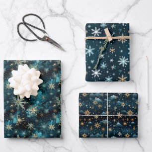 Feuille De Papier Cadeau Snowflakes de la marine moderne Whimsical de Noël