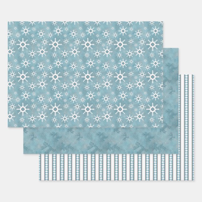 Feuille De Papier Cadeau Snowflakes de l'hiver du sud-ouest Motif des pins  (Lot)