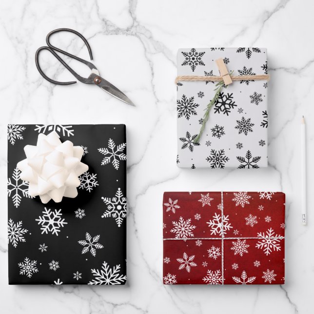 Feuille De Papier Cadeau Snowflakes élégant Noël vacances hiver wrappi (Recto)