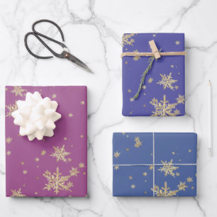 Feuille De Papier Cadeau Snowflakes Gold violet