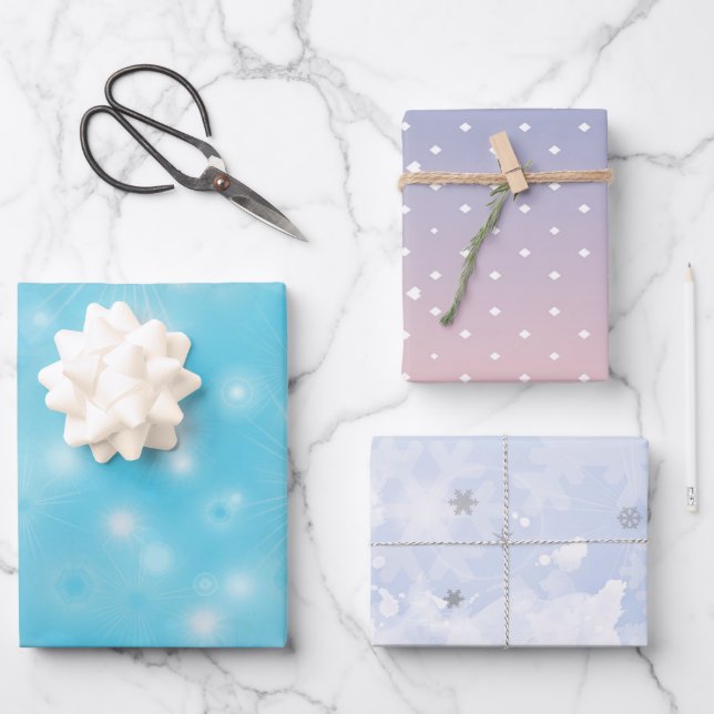 Feuille De Papier Cadeau Snowflakes hiver Elégantes couleurs pastel Noël (Recto)