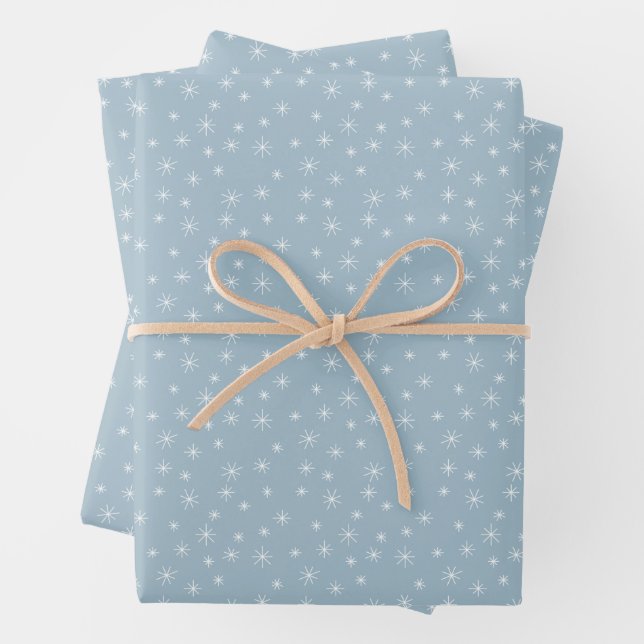 Feuille De Papier Cadeau Snowflakes hiver Ice Blue Retro Inspiré (En situation)