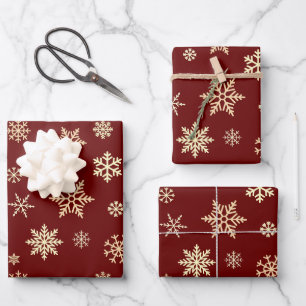 Feuille De Papier Cadeau Snowflakes Maroon Motif sans mer Noël