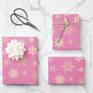 Feuille De Papier Cadeau Snowflakes Motif sans couture Noël rose