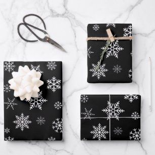 Feuille De Papier Cadeau Snowflakes Motif sans couture Noir Noël