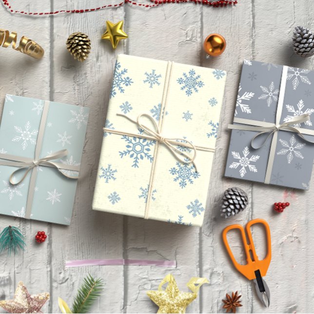 Feuille De Papier Cadeau Snowflakes Noël set 3 (Snowflakes Christmas set of 3 Wrapping Paper Sheet)