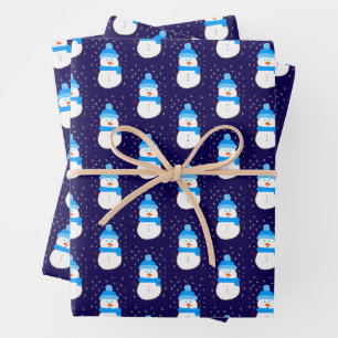 Feuille De Papier Cadeau Snowman bleu dans Flurry